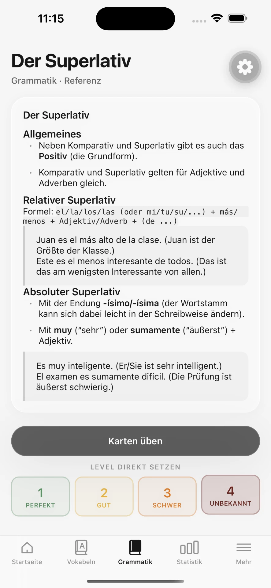 Grammatikseite zum spanischen Superlativ